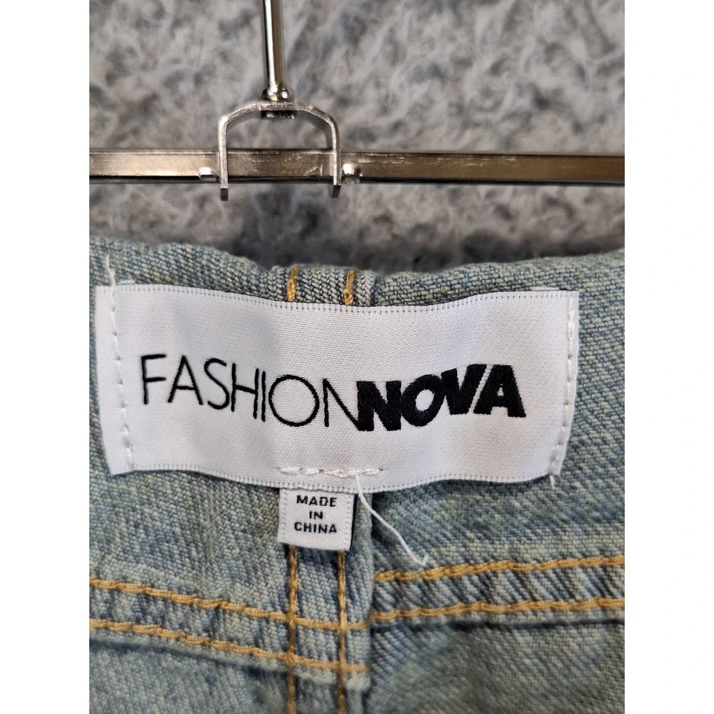 Fashion Nova Jeans Womens 9 (Fits‎ 34x32) Blue Frankie Foldover Tinted Wide Leg